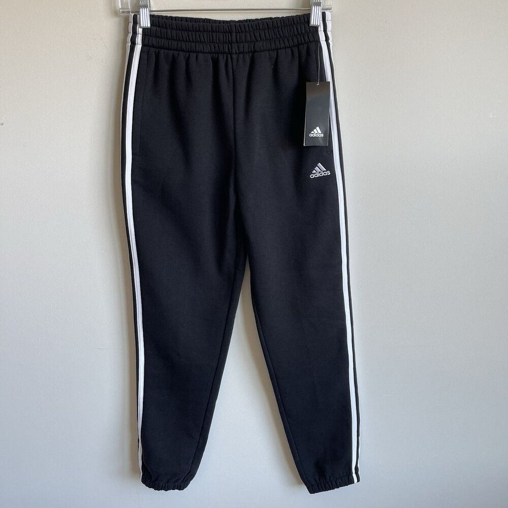 Adidas Girls YOUTH Warm Fleece Jogger Sweatpants L 14 Black White 3 Stripes
